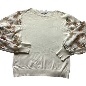 Siani Milano Women's Floral‎ Sleeve Scalloped Trim Crewneck Top